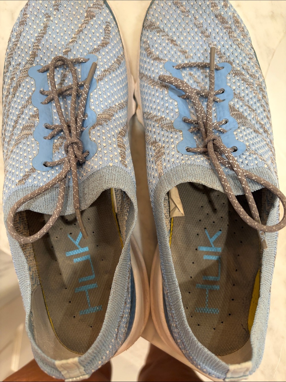 Huk Light Blue and Gray Knit Lace-Up Boat Shoes